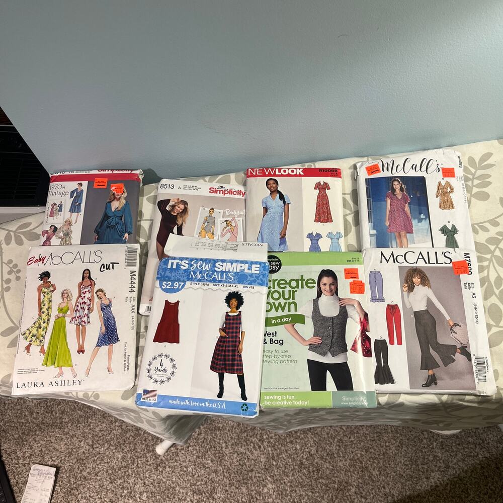 Lot of 8 Sewing Patterns – Simplicity, McCall's & New Look – Mostly Uncut